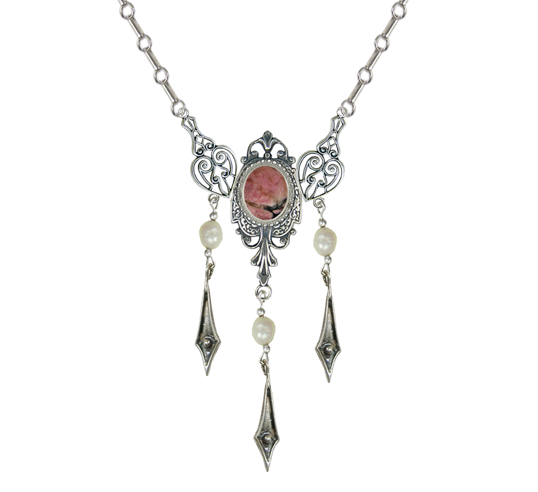 Sterling Silver Victorian Necklace With Rhodonite